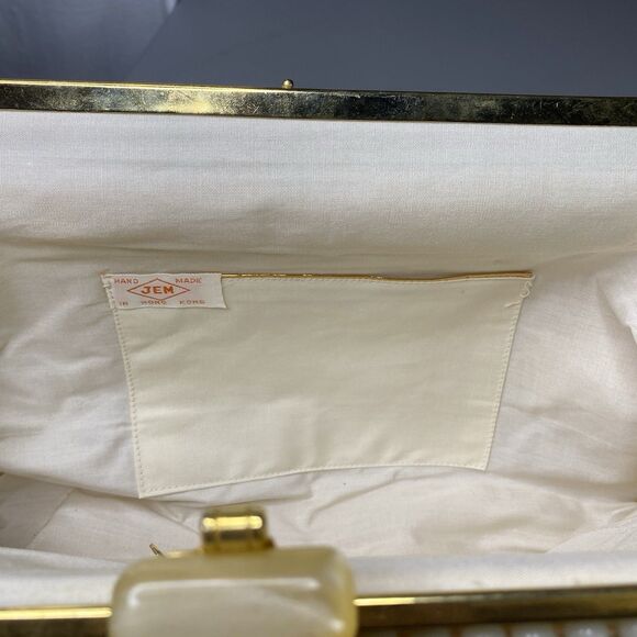 Vintage JEM Handbag Lucite Beaded Hand-Made British Hong Kong Cream Mid Century - Picture 12 of 16